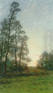 Slattlandskap Med Trad I Solnedgang