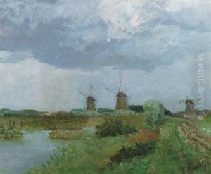 Sommarlandskap Med Vaderkvarnar by Per Ekstroem