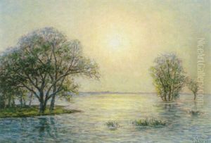 Sol Over Vattendrankt Landskap by Per Ekstroem