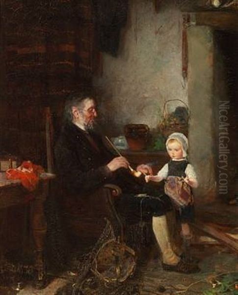 Tanda Pipan- A Little Girl Is Lighting Grandfather's Pipe - view 1