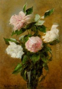 Blomsterstilleben Med Rosa Och Vita Rosor by Emma Ekwall