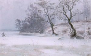 Vinterlandskap Med Pimpelfiskare - Motiv Fran Romanas Udde