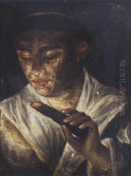 A Boy Blowing On A Burning Ember - view 1