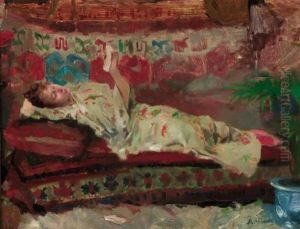 A Reclining Lady In A Kimono by Albert Emile Artigue