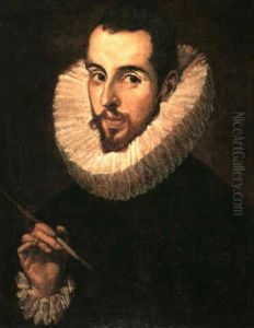 A Portrait Of Jorge Manuel Theotokopoules (1578-1631) Long  Bust Length, Holding A Paint Brush In His Right Hand