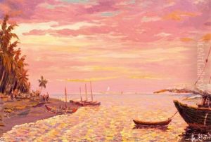 Tropisch Strand Bij Avondrood by Cornelis Robrecht Arthur (A.) Eland