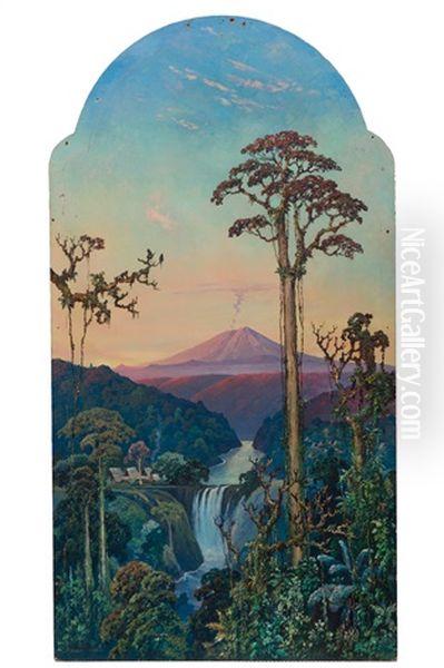 Waterfall And Volcano At Sumatra - view 1