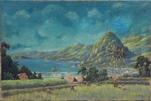 Indonesische Kustenlandschaft Mit Feldarbeitern