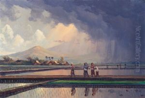 The Sun Breaking Through Over The Paddy Fields by Leo Eland