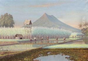 Landscape With Workers On The Rice Fields by Leo Eland