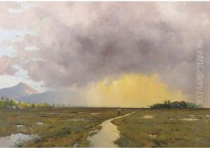 Indonesian Landscape At Dusk by Leo Eland