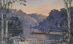 Boschmeer Negara Ratoe, Sumatra. Abendlandschaft Mit Kahn Auf Sumatra by Leo Eland