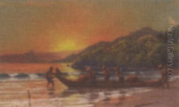 Fishermen At Sunset - view 1