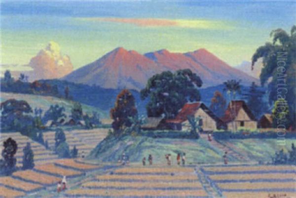 Village Scene With Rice Fields - view 1