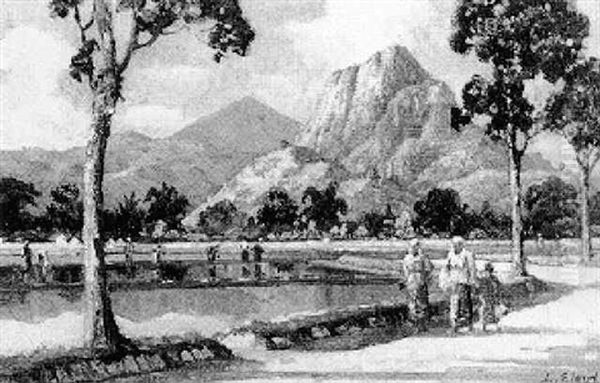 Figures On A Road Near Sawahs - view 1