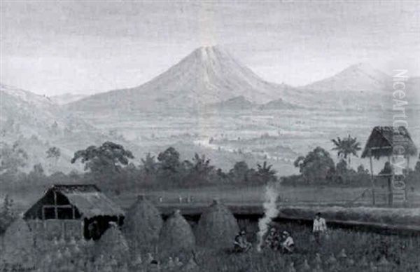 Indonesian Landscape With Figures By A Fire - view 1