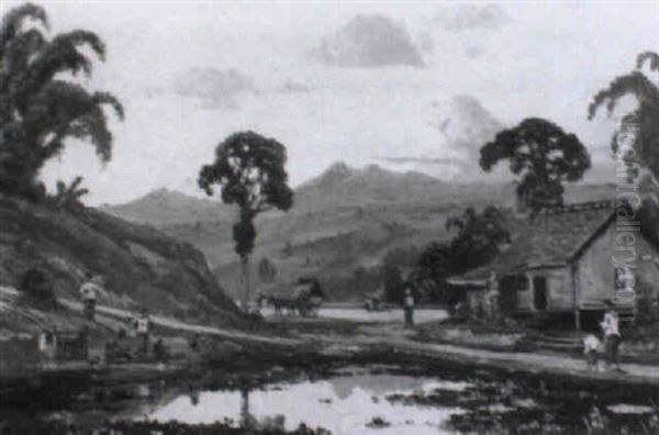 Figures In A Landscape At Sunset, Java - view 1