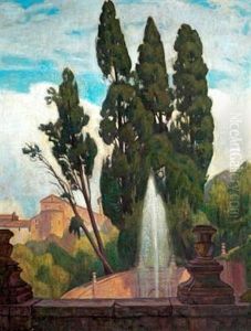 View From A Town With Fountain by Lili Elbe