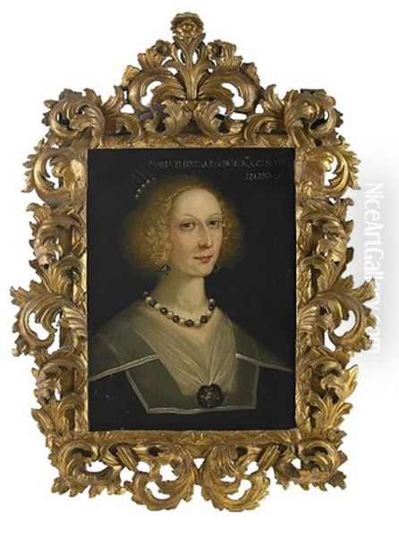 Portratt Av Drottning Maria Eleonora Med Stralkrona, Ikladd Svart Sorgklanning Med Dubbel Vit Krage, Juvelrosett Och Halsband - view 1