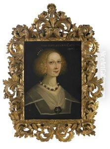 Portratt Av Drottning Maria Eleonora Med Stralkrona, Ikladd Svart Sorgklanning Med Dubbel Vit Krage, Juvelrosett Och Halsband by Jacob Heinrich Elbfas