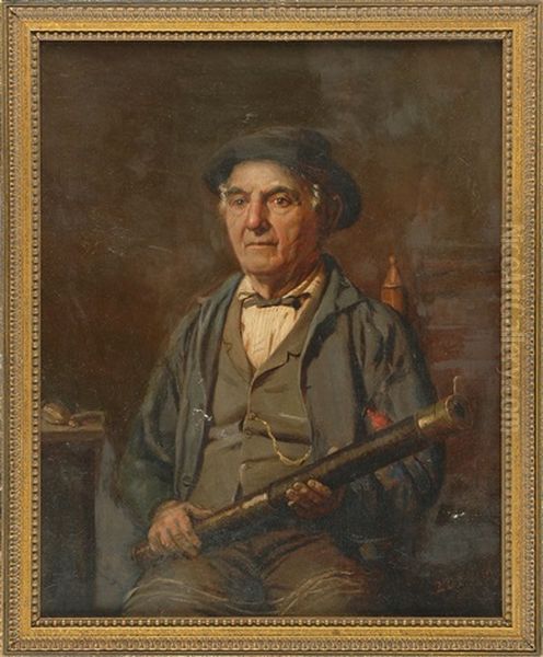 Portrait Of A Seated Man Holding A Telescope - view 1