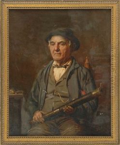 Portrait Of A Seated Man Holding A Telescope