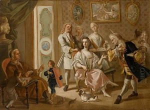 An Elegant Interior With A Young Woman (+ An Elegant Interior With A Young Woman At Her Toilet (pair) by Alessio d' Elia