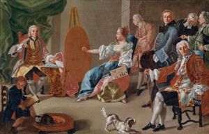Elegante Gesellschaft Im Studio Einer Malerin, Die Einen Herrn Portratiert Elegante Gesellschaft Im Studio Einer Malerin, Die Einen Herrn Portratiert