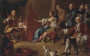 Elegant Company In An Interior With A Gentleman Sitting For His Portrait Elegant Company In An Interior With A Gentleman Sitting For His Portrait
