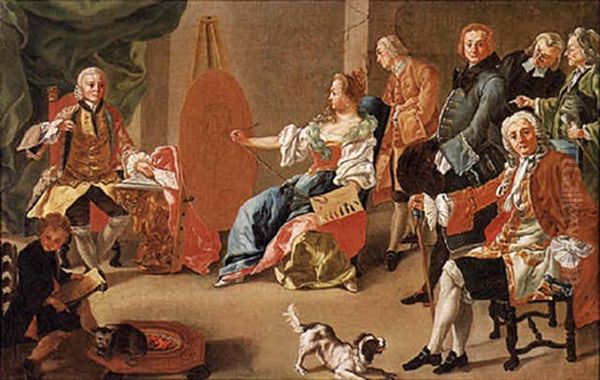 An Allegory Of Painting: An Elegant Company In An Interior With A Gentleman Sitting For His Portrait - view 1