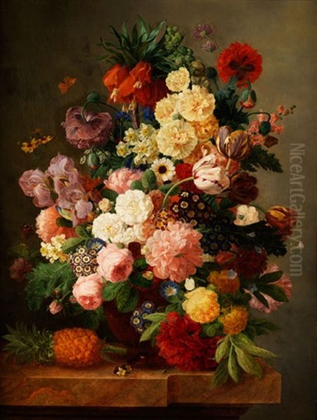 Grosses Blumenstilleben Mit Ananas - view 1