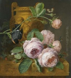 Blumenstilleben Mit Vogelnest by Jean-Francois Eliaerts
