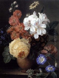 Vase De Fleurs Avec Une Rose Jaune Et Des Paquerettes Sur Un Entablement