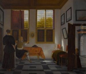 Interieur Mit Einer Dame Und Einem Herren Beim Rauchen by Pieter Janssens Elinga
