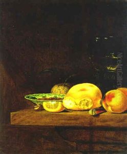 Stilleben Mit Brotchen, Obst, Oliven In Einer Porzellanschale Und Einem Weinglas by Pieter Janssens Elinga