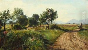 A Country Path With Mountains In The Background by Walery Eljasz-Radzikowski