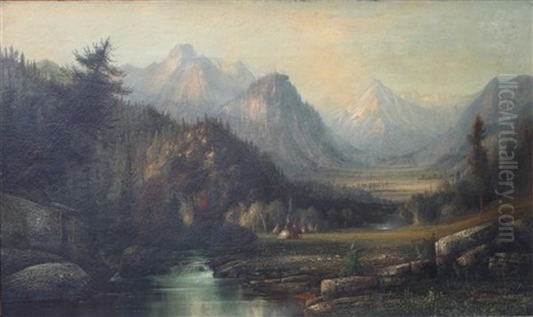 Western Landscape With Native American Settlement - view 1