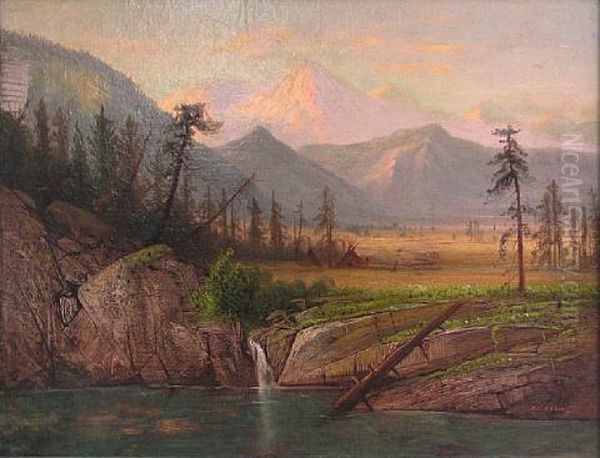 Indian Camp Near Lake With Mountain In The Distance - view 1
