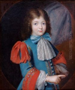 Portrait D'un Jeune Enfant A La Veste Bleue, Et Revers Rouge, Et Brandebourgs Dans Un Ovale Peint by Louis Ferdinand Elle the Elder