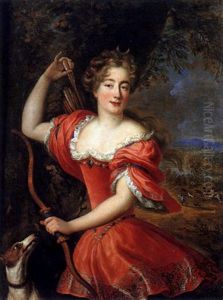 Portrait De Jeune Femme En Diane Sur Fond De Paysage