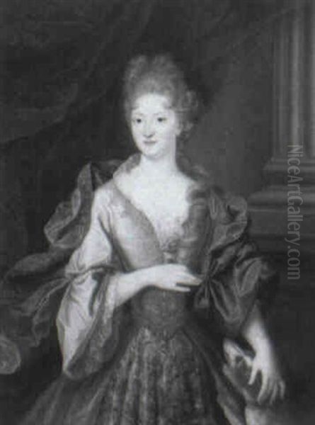 Portrait Of A Lady Wearing A Pink Dress And A Blue Wrap - view 1