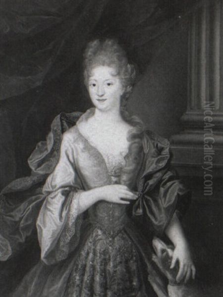 Portrait Of A Lady With A Dog By A Column - view 1