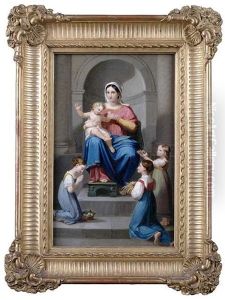 Thronende Maria Mit Kind Und Gabenbringenden Madchen by Maria Ellenrieder
