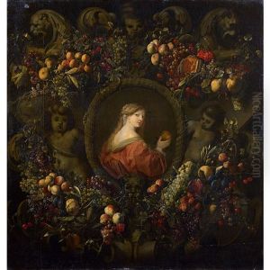 Portrait De Dame Avec Une Pomme Dans Une Couronne De Fruits by Ottmar Elliger the Elder