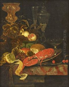 Still Life With Lobster And Fruits by Ottmar Elliger the Elder