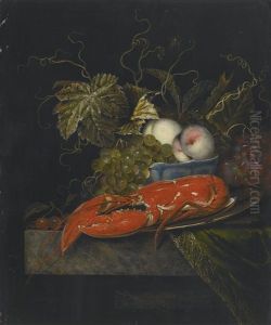 Still Life With Grapes, Peaches And A Lobster, All On A Marble Ledge by Ottmar Elliger the Elder
