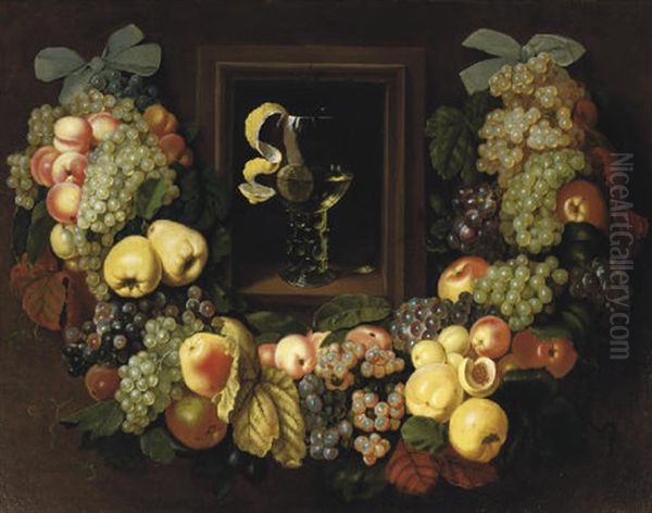 A Garland Of Grapes, Peaches, Plums And Apples - view 1