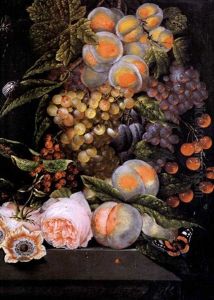 Natura Morta Con Pesche, Uva, Prugne, Ciliegie, Fiori E Farfalla by Ottmar Elliger the Elder