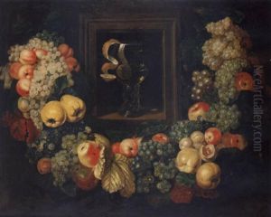 A Roemer Of White Wine With A Peeled Lemon Within A Trompe L'oeil Frame And Surrounded By A Swag Of Various Fruits, A Dragonfly And Other Insects