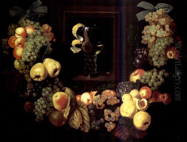 A Roemer Encased In A Niche Surrounded By A Garland Of Fruit - view 1